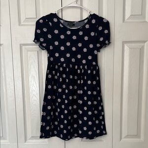 Girls' Navy Floral Daisy Short-Sleeve Casual Dress